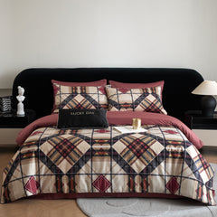 Stripes and Checks Printed Cotton 4-Piece Bed Sheet Set | Queen Size | Soft Breathable Fabric | Easy Care
