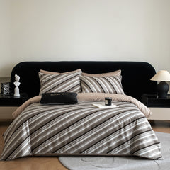 Stripes and Checks Printed Cotton 4-Piece Bed Sheet Set | Queen Size | Soft Breathable Fabric | Easy Care