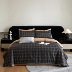 Stripes and Checks Printed Cotton 4-Piece Bed Sheet Set | Queen Size | Soft Breathable Fabric | Easy Care
